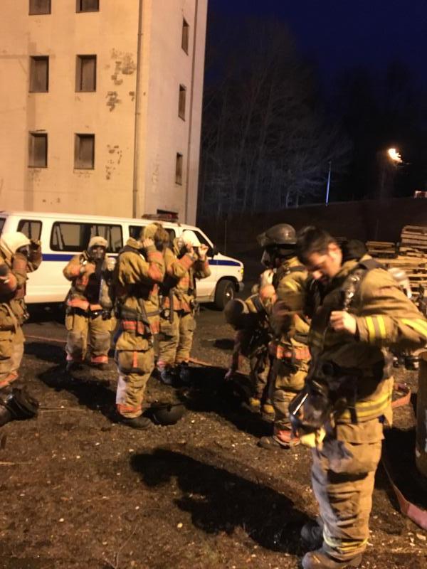 Members getting ready for the flashover simulator, 3/28/16