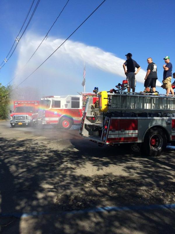 Tappan F.D. &quot;wetting down&quot; the new 13-Squad and 13-EM of Piermont F.D. (Dept. 13), 09/27/2014 